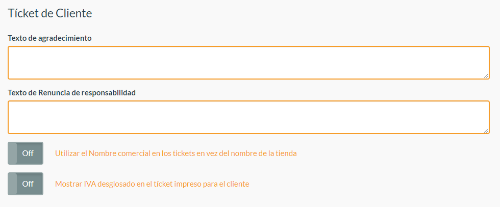 Configuración Ticket de cliente